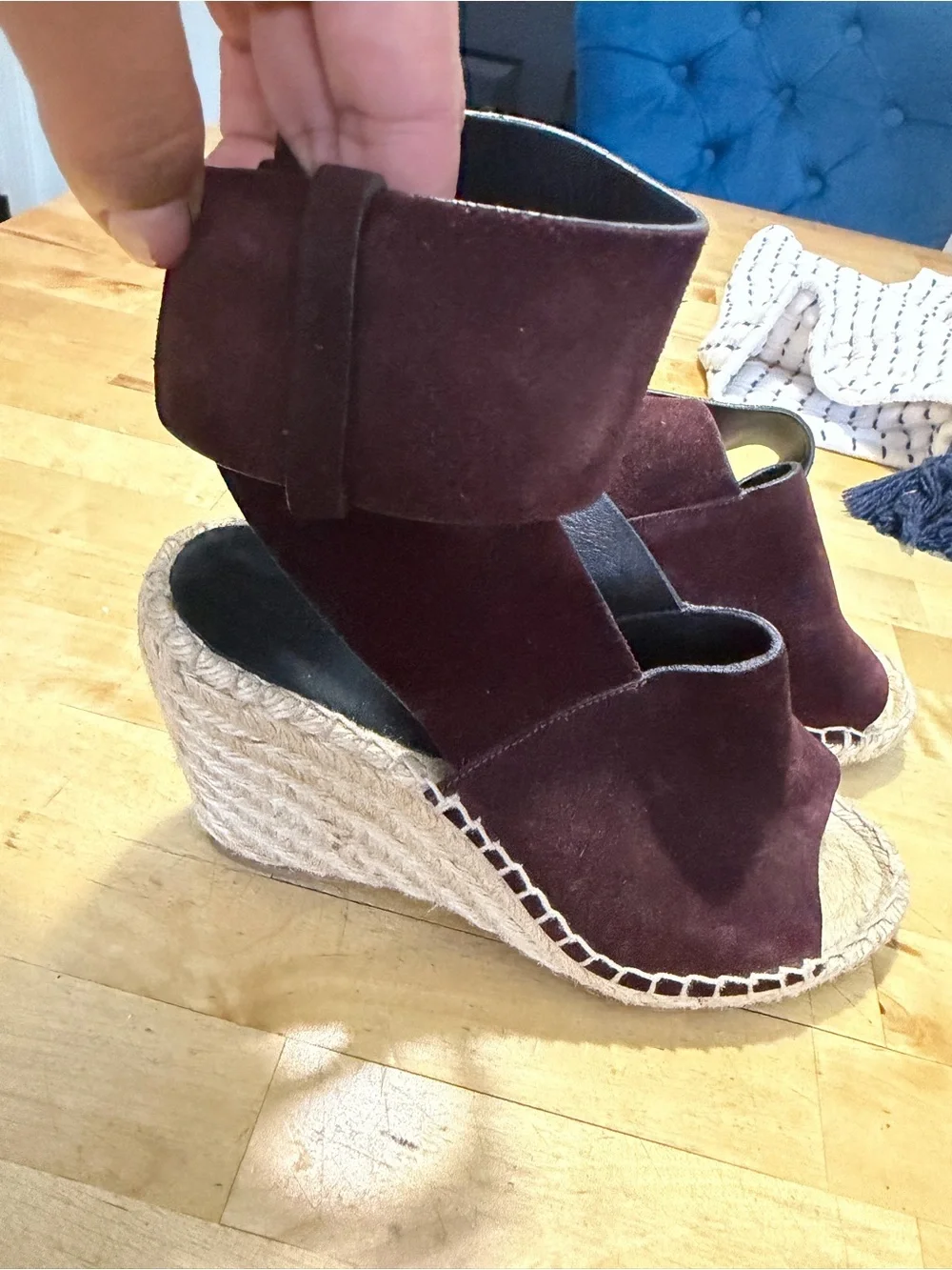 Celine Burgundy Suede Espadrille Wedge Sandals